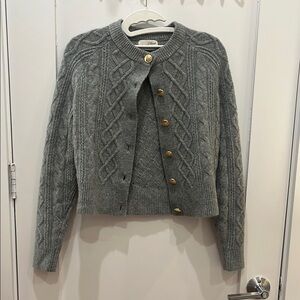 J.Crew Gray Cable Knit Cardigan with Gold Buttons